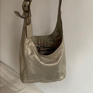 Silver leather cross body coach bag